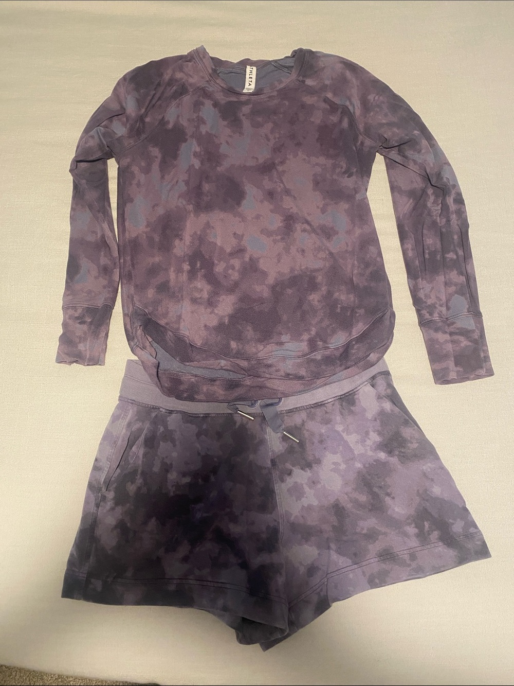 Athleta Purple Tie-Dye Long Sleeve Top & Shorts Set